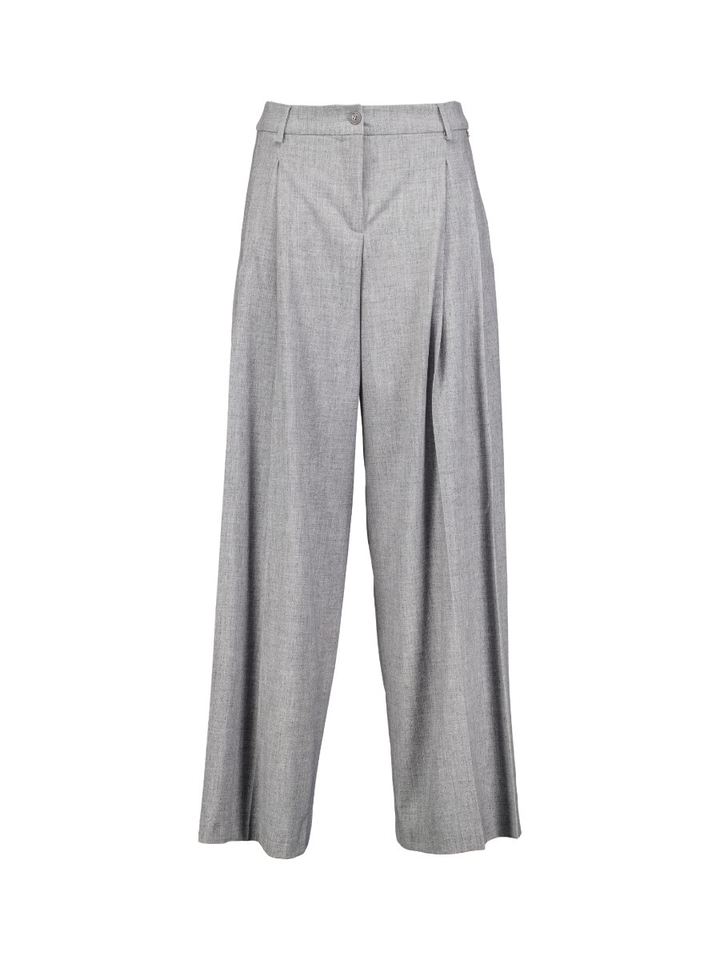 Grijze wijde broek met bandplooi Texas Lalotti