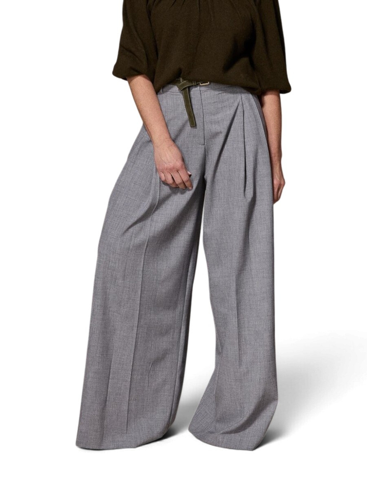 Grijze wijde broek met bandplooi Texas Lalotti