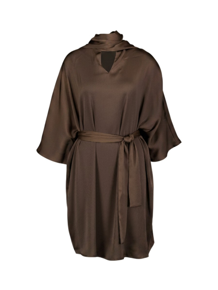Donkerbruine jurk met lint in taille Lalotti Gala Short Dress 