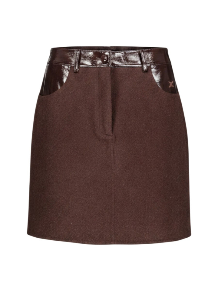 Bruine korte rok met lederdetail Lino Lalotti