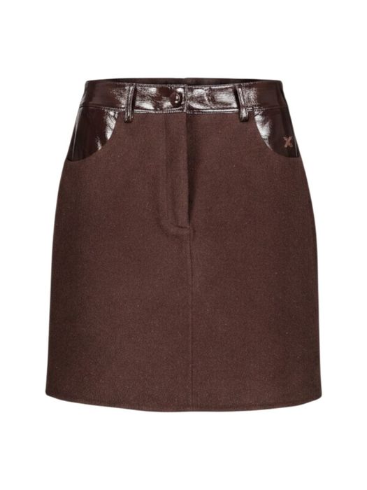 Bruine korte rok met lederdetail Lino Lalotti