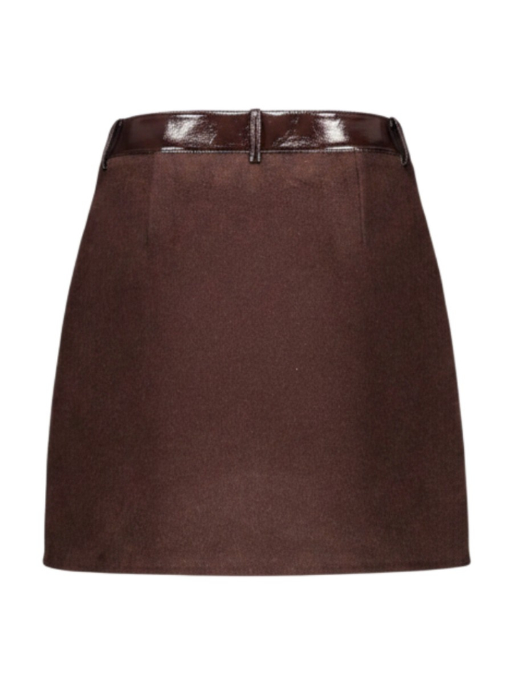 Bruine korte rok met lederdetail Lino Lalotti