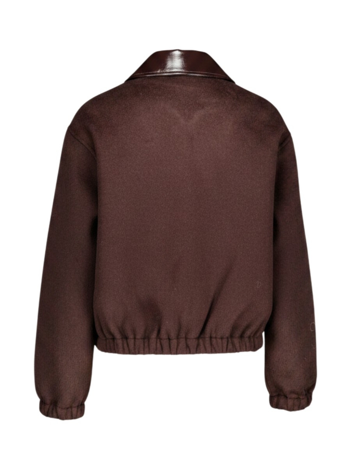 Korte bruine jas met lederdetail Janique Lalotti
