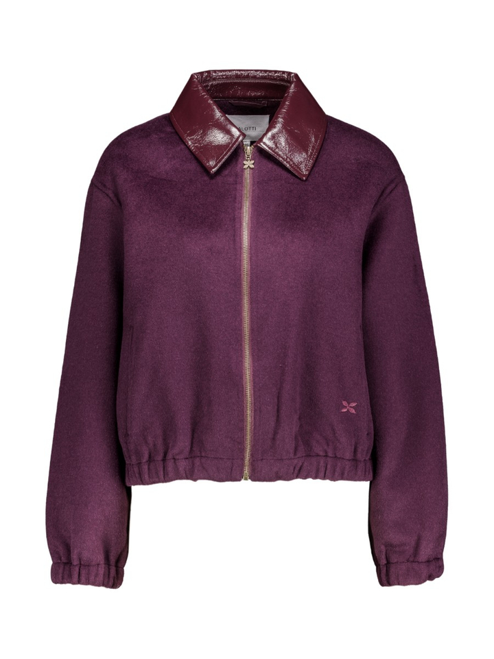 Korte bordeaux jas met lederdetail Janique Lalotti