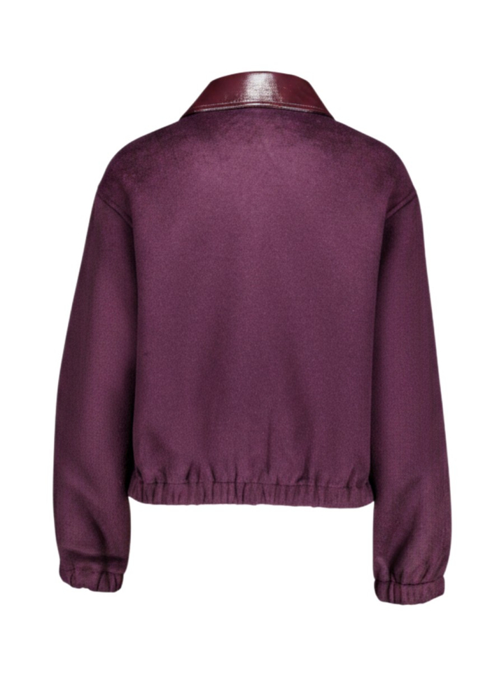 Korte bordeaux jas met lederdetail Janique Lalotti