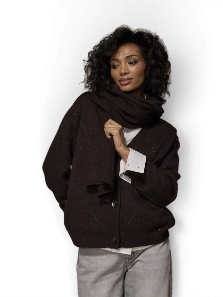 Donkerbruine cardigan met ruitpatroon Gloria Lalotti 