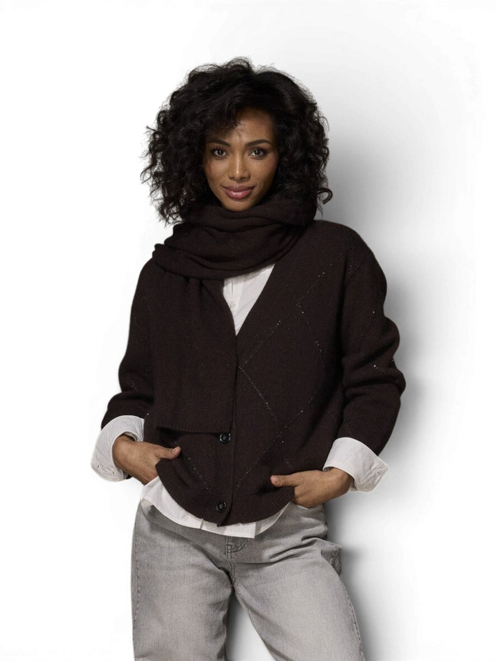Donkerbruine cardigan met ruitpatroon Gloria Lalotti 
