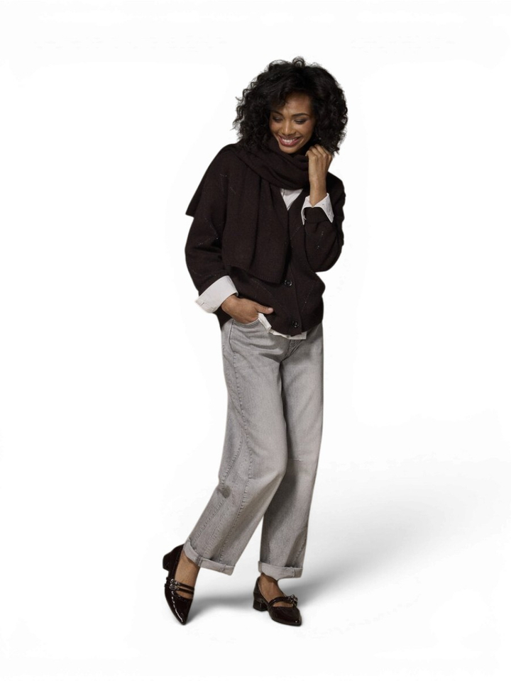 Donkerbruine cardigan met ruitpatroon Gloria Lalotti 