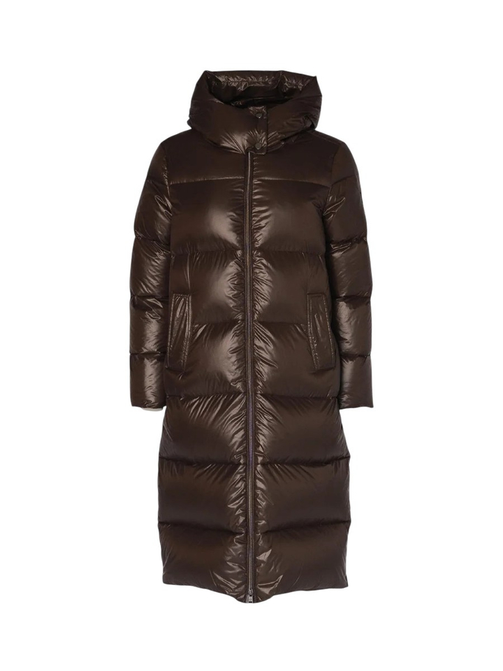 Donkerbruine lange pufferjas London Jacket Doudoun