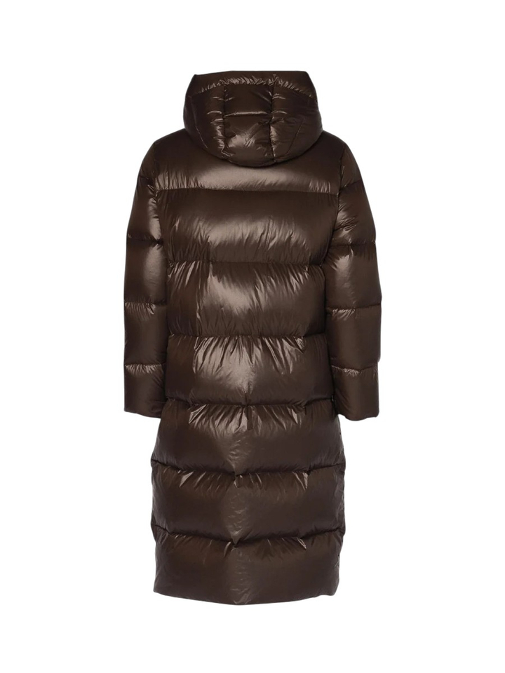 Donkerbruine lange pufferjas London Jacket Doudoun