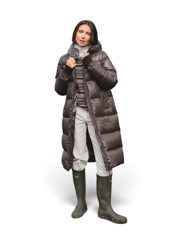 Donkerbruine lange pufferjas London Jacket Doudoun