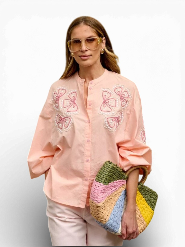 Roze blouse met bloemendetail May Judeas Mayerline 