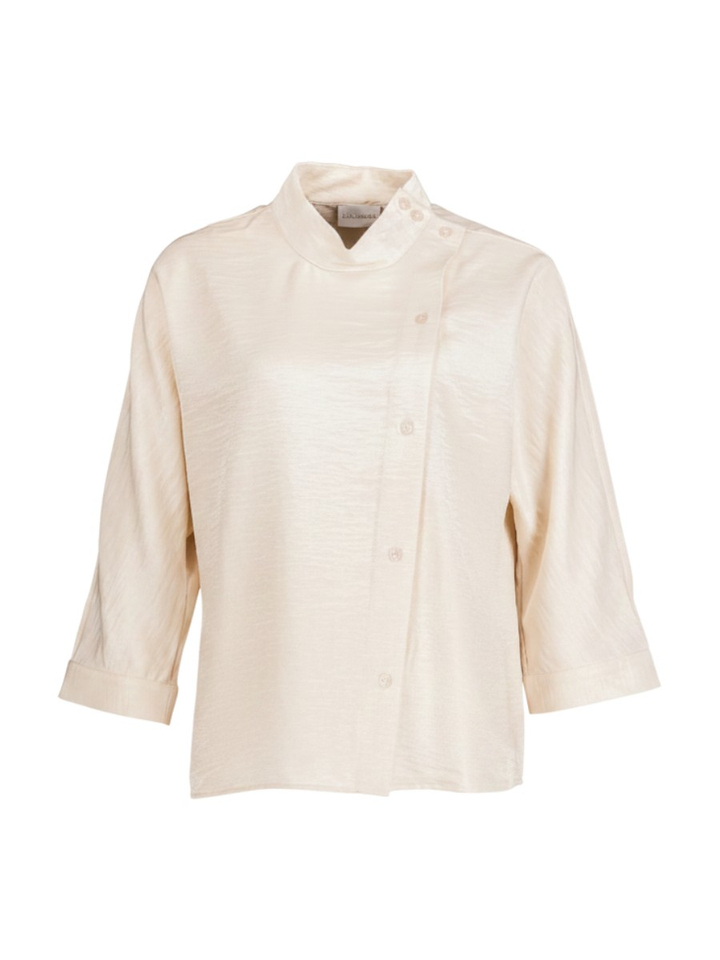 Beige glanzende bloes met knoopdetail Betty Due Amanti