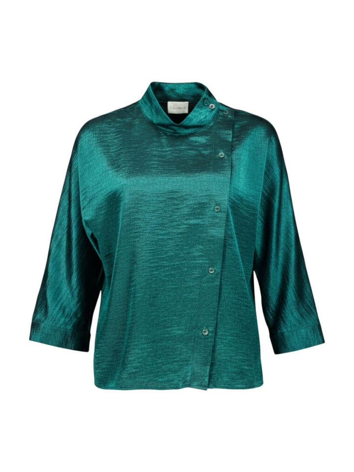 Groene glanzende bloes met knoopdetail Betty Due Amanti 
