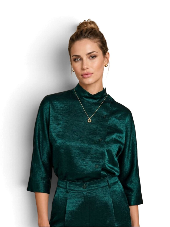 Groene glanzende bloes met knoopdetail Betty Due Amanti 