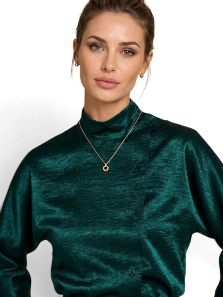 Groene glanzende bloes met knoopdetail Betty Due Amanti 