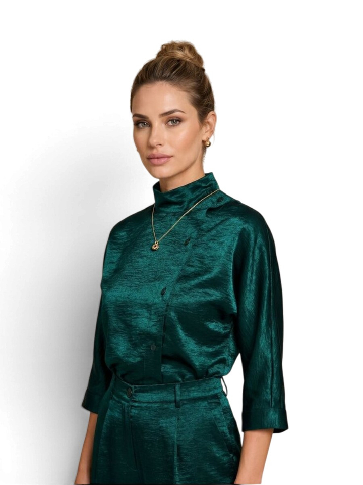 Groene glanzende bloes met knoopdetail Betty Due Amanti 