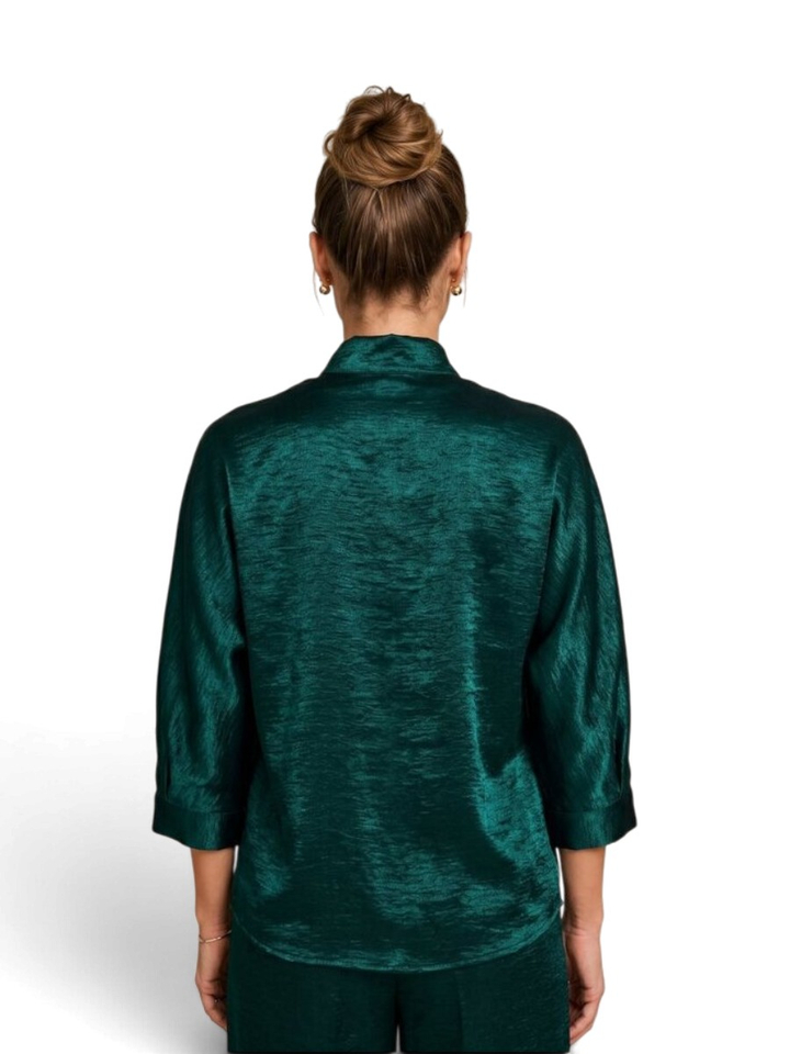 Groene glanzende bloes met knoopdetail Betty Due Amanti 