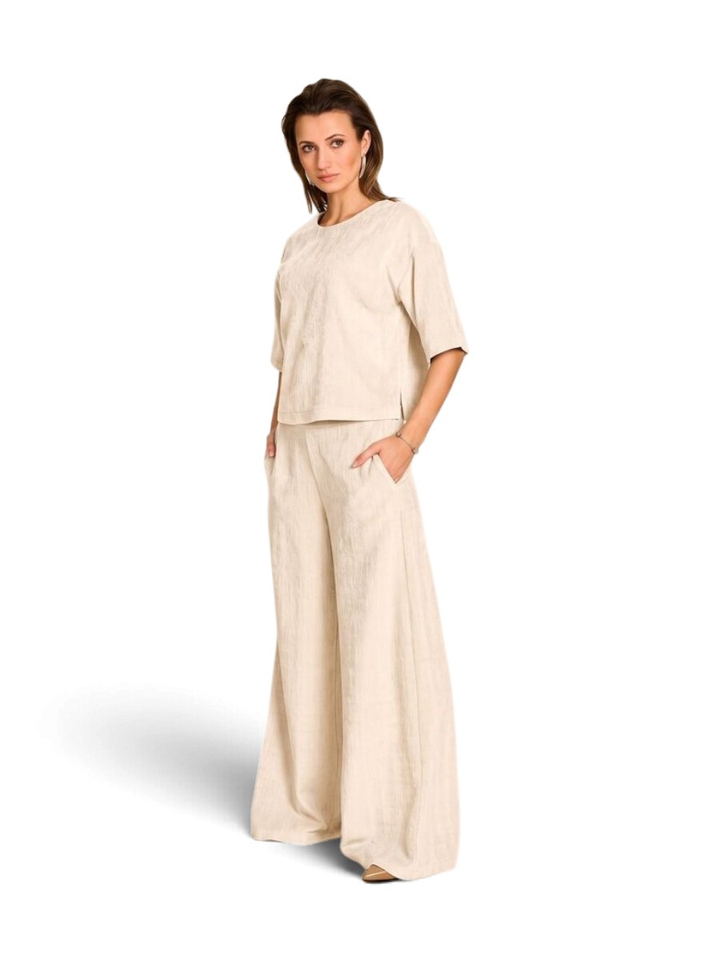 Beige broek met rechte pijpen en elastiek Patricia Due Amanti 