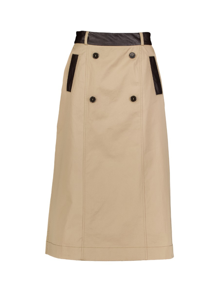 Beige halflange rok met zwart lederen detail Susan Leather Due Amanti