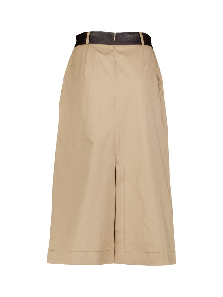 Beige halflange rok met zwart lederen detail Susan Leather Due Amanti