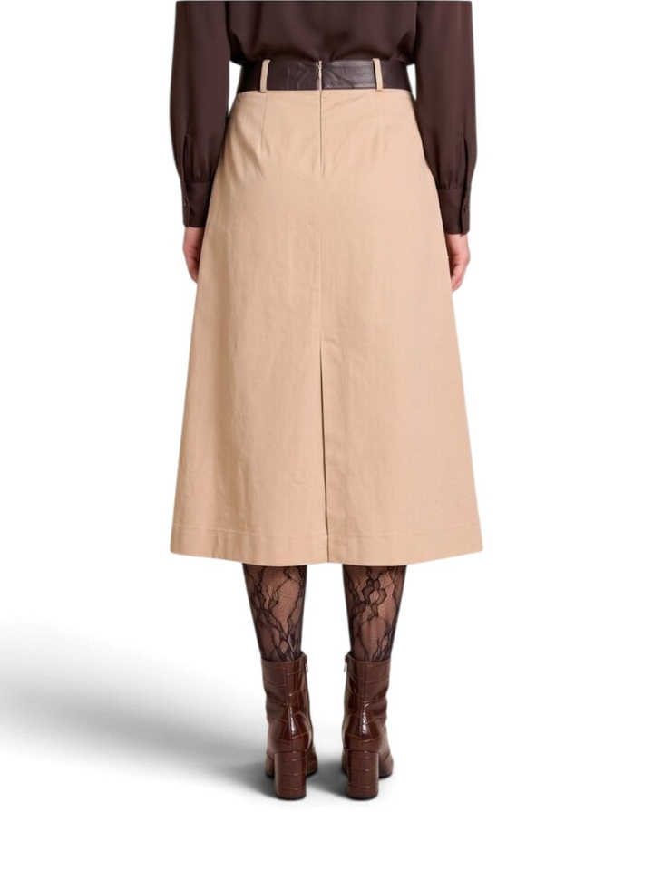 Beige halflange rok met zwart lederen detail Susan Leather Due Amanti