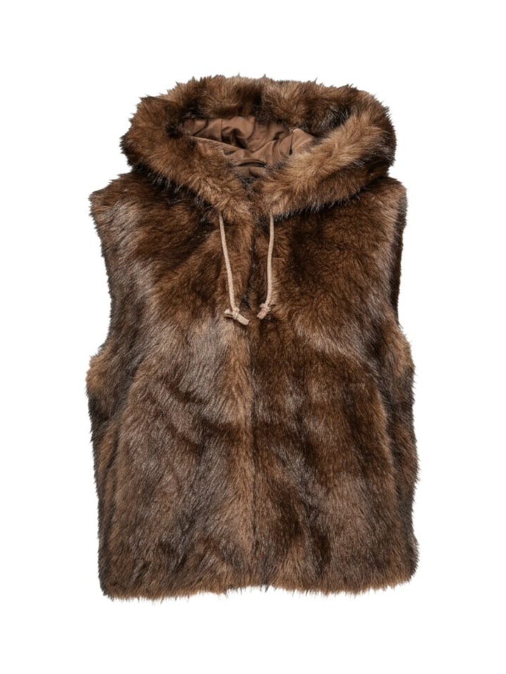 Donkerbruine teddy bodywarmer met kap Jenny Due Amanti