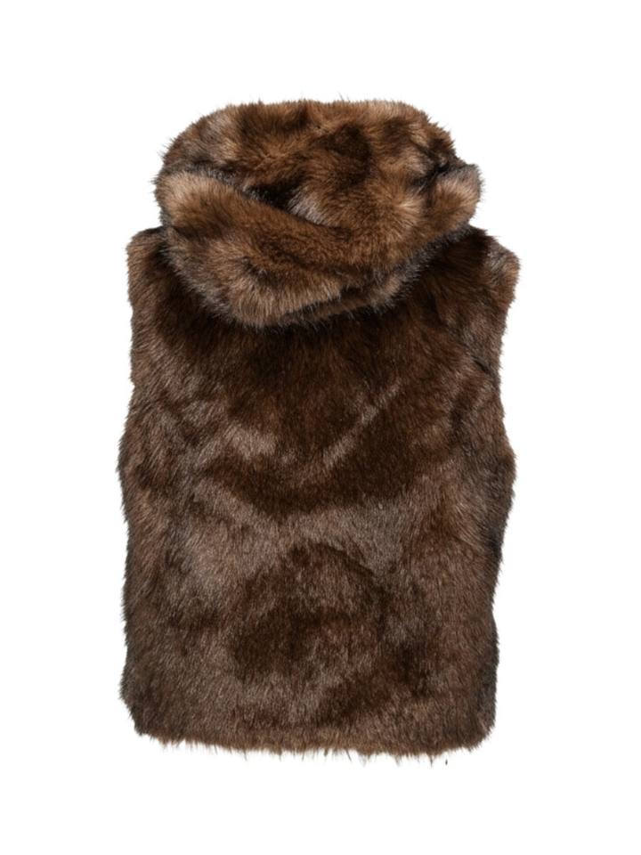 Donkerbruine teddy bodywarmer met kap Jenny Due Amanti