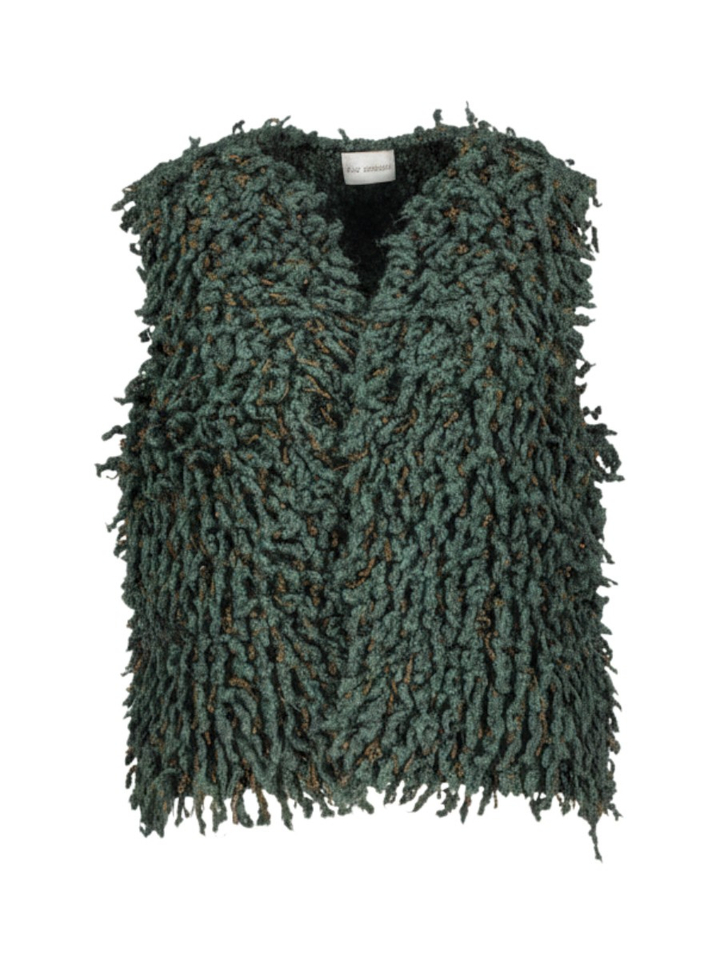 Groene mouwloze cardigan in wol met franjes Dolly Due Amanti
