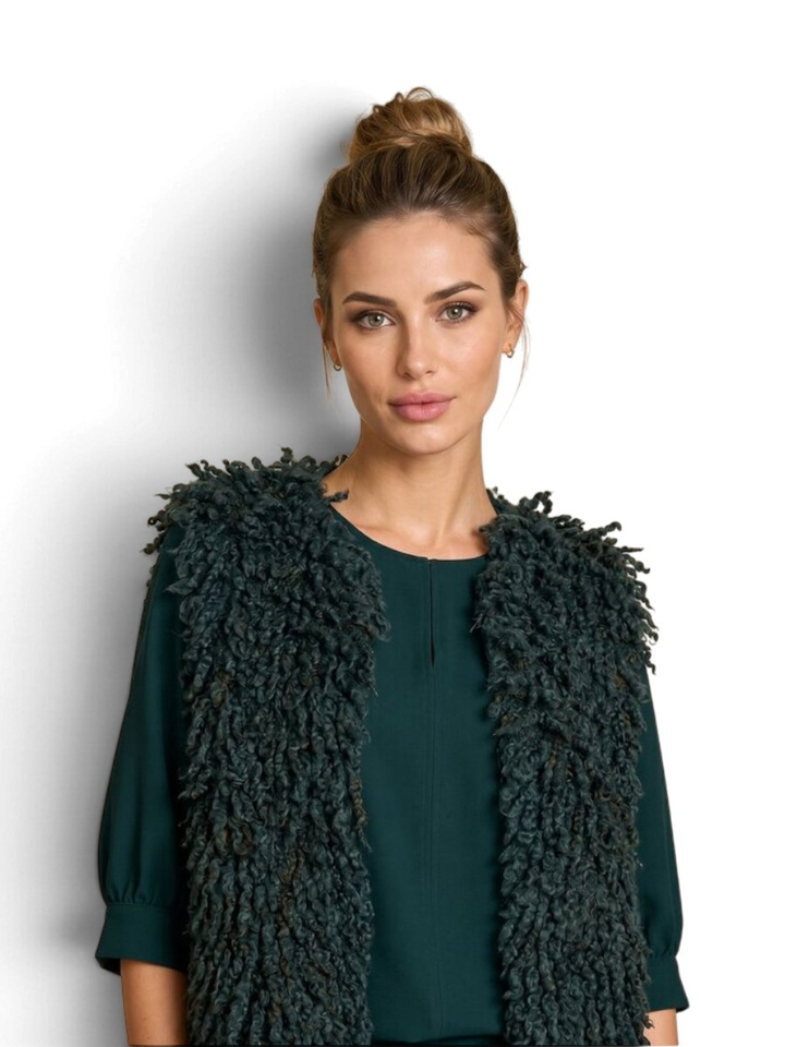 Groene mouwloze cardigan in wol met franjes Dolly Due Amanti 