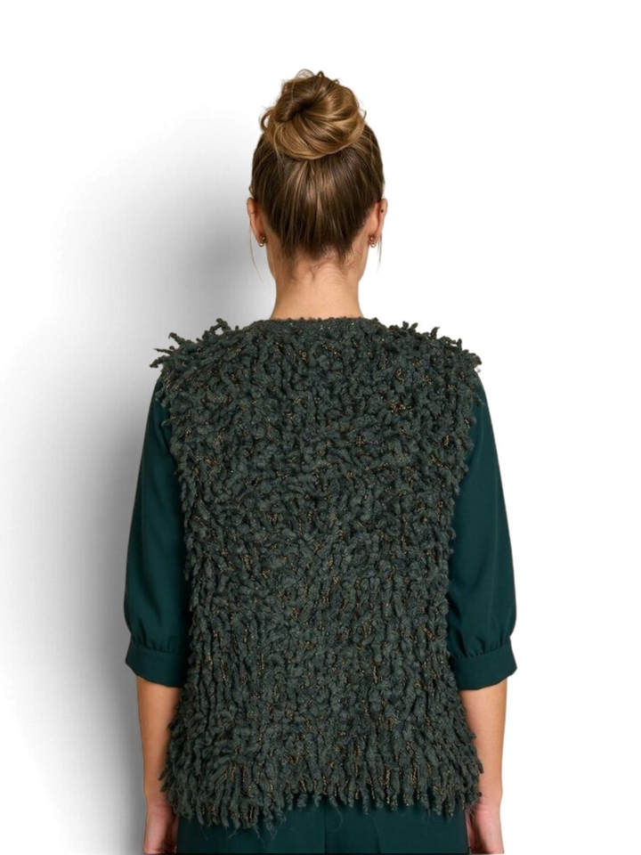 Groene mouwloze cardigan in wol met franjes Dolly Due Amanti 