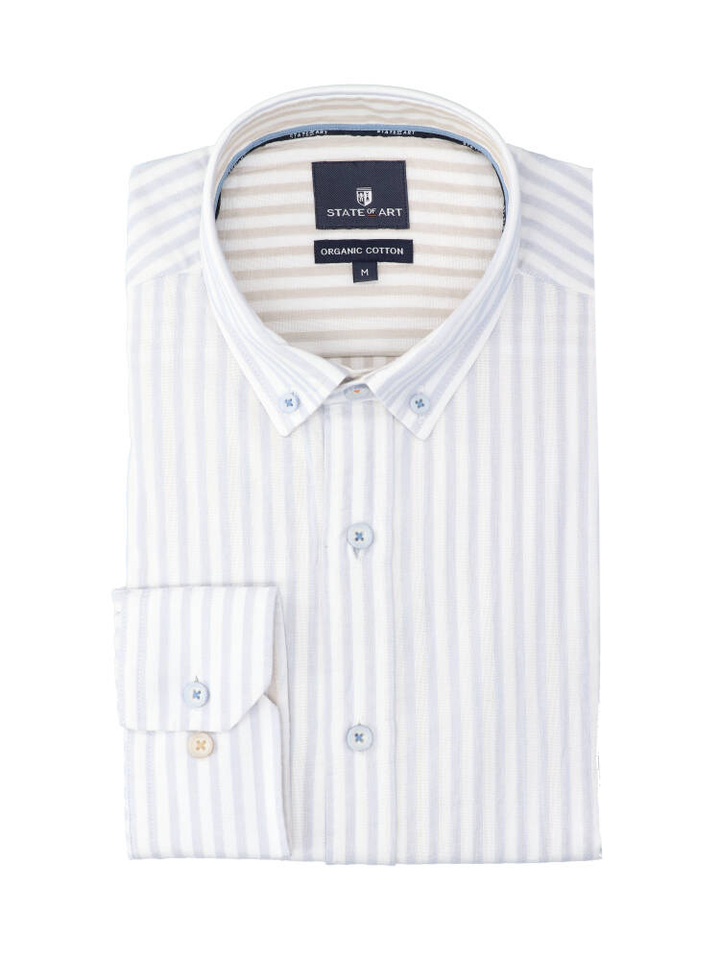 Wit katoenen hemd (regular fit) met strepen en lange mouwen State Of Art