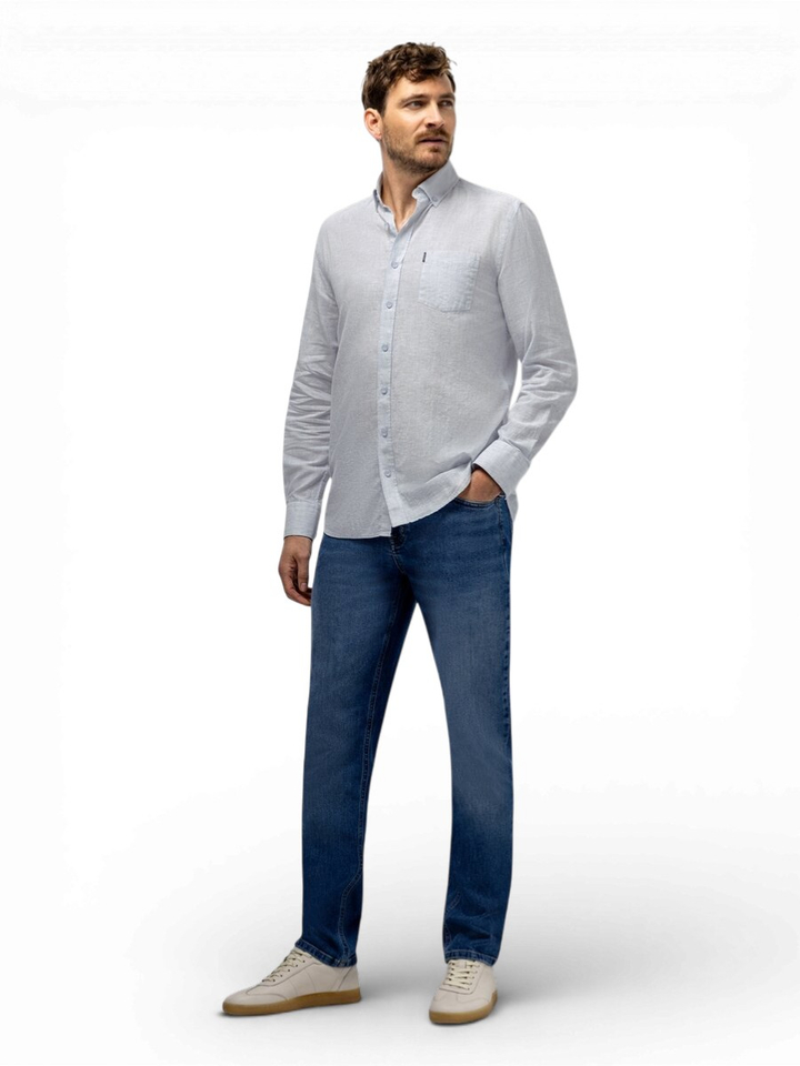 Wit linnen hemd (regular fit) met fijne strepen en lange mouwen State Of Art 