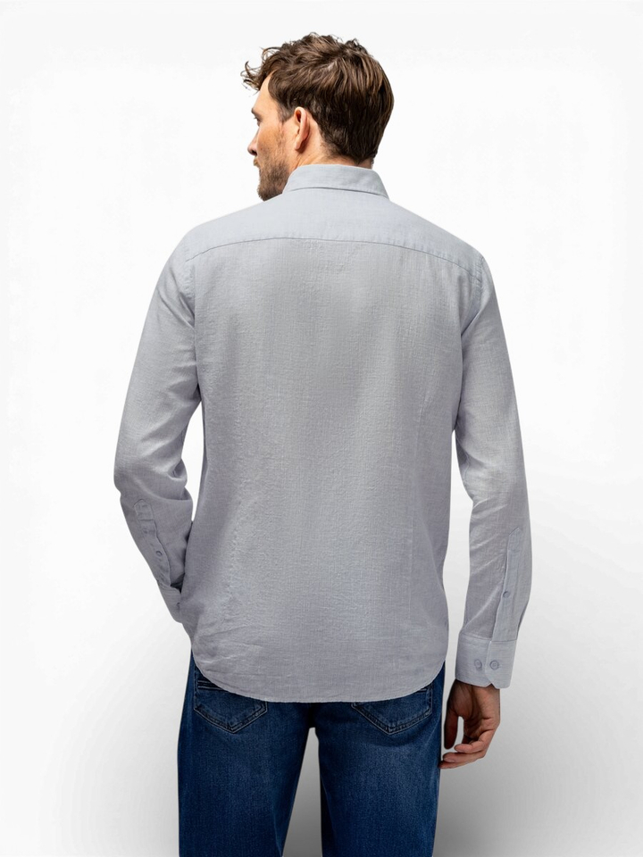 Wit linnen hemd (regular fit) met fijne strepen en lange mouwen State Of Art 