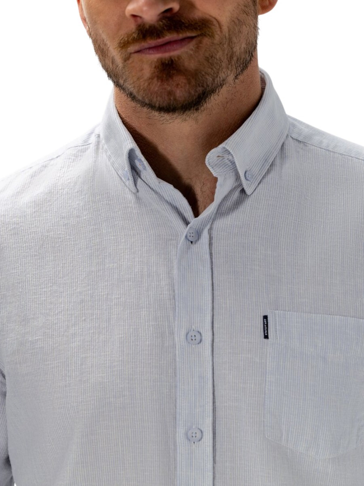 Wit linnen hemd (regular fit) met fijne strepen en lange mouwen State Of Art 