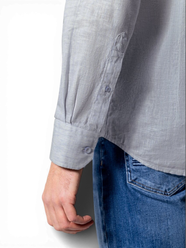 Wit linnen hemd (regular fit) met fijne strepen en lange mouwen State Of Art 