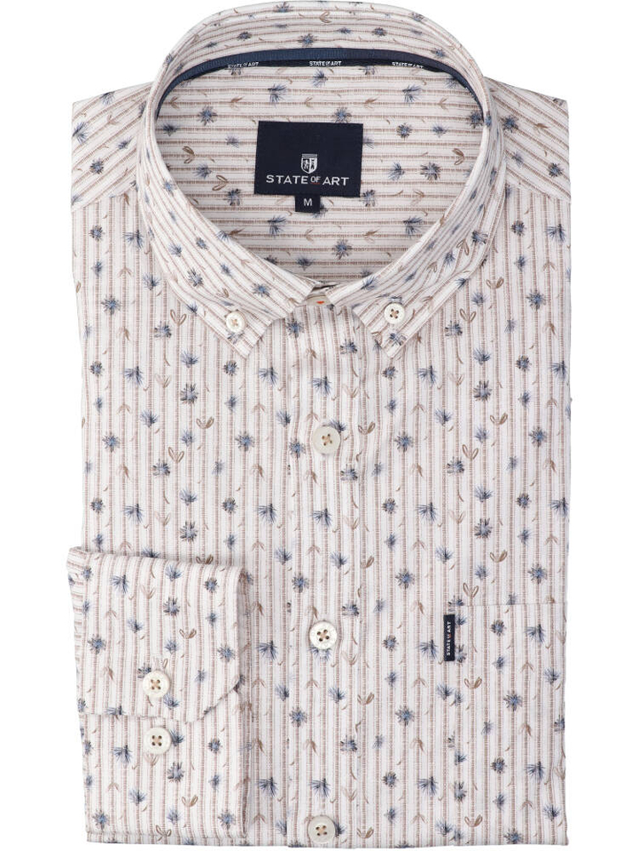 Beige katoenen hemd (regular fit) met details en lange mouwen State Of Art 