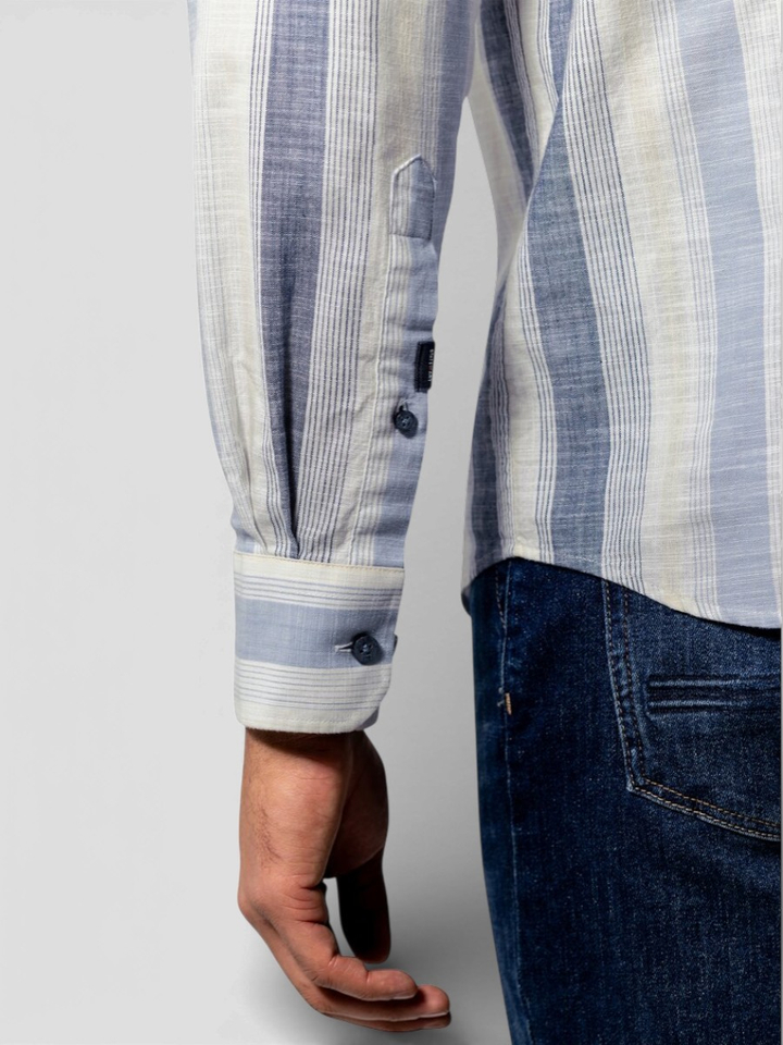 Beige linnen hemd (regular fit) met strepen en lange mouwen State Of Art 