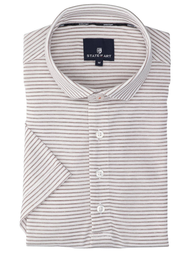 Wit katoenen hemd (regular fit) met strepen en korte mouwen State Of Art 