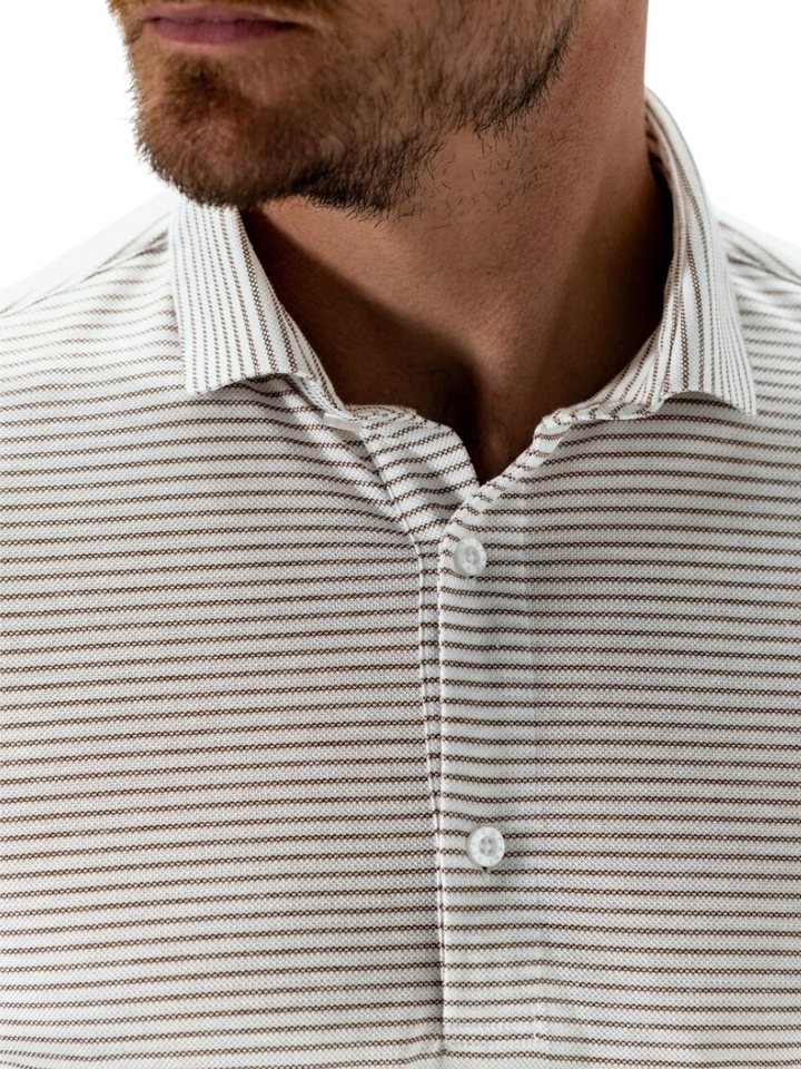 Wit katoenen hemd (regular fit) met strepen en korte mouwen State Of Art 