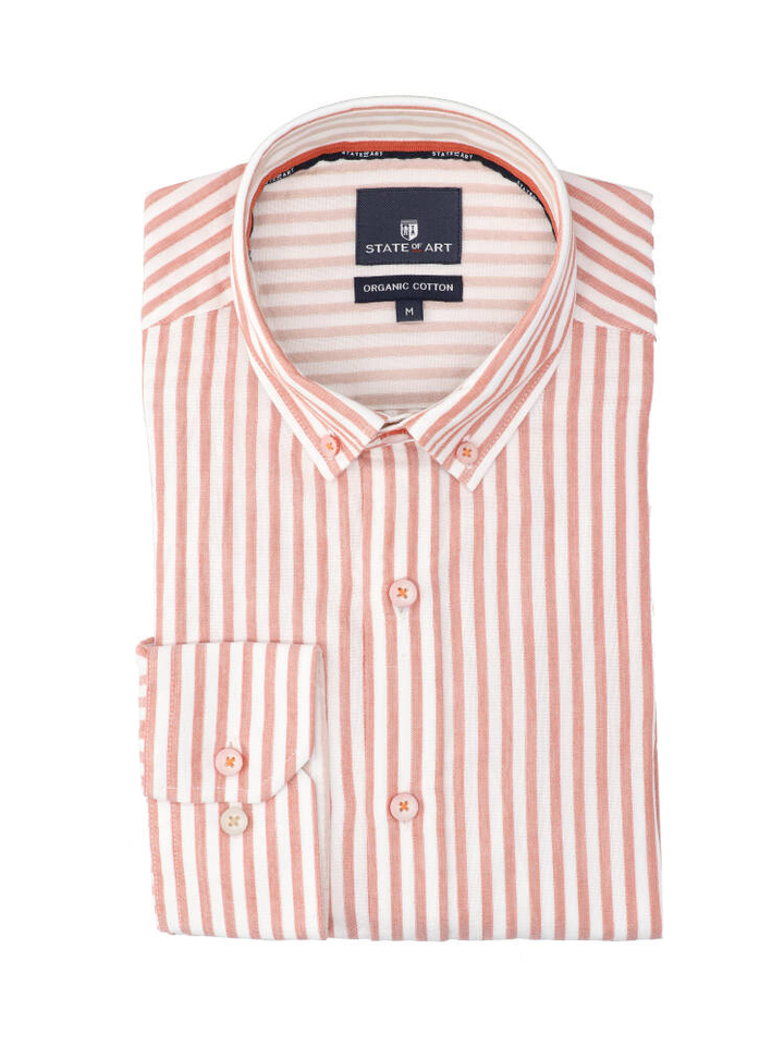 Wit linnen hemd (regular fit) met rode strepen en lange mouwen State Of Art