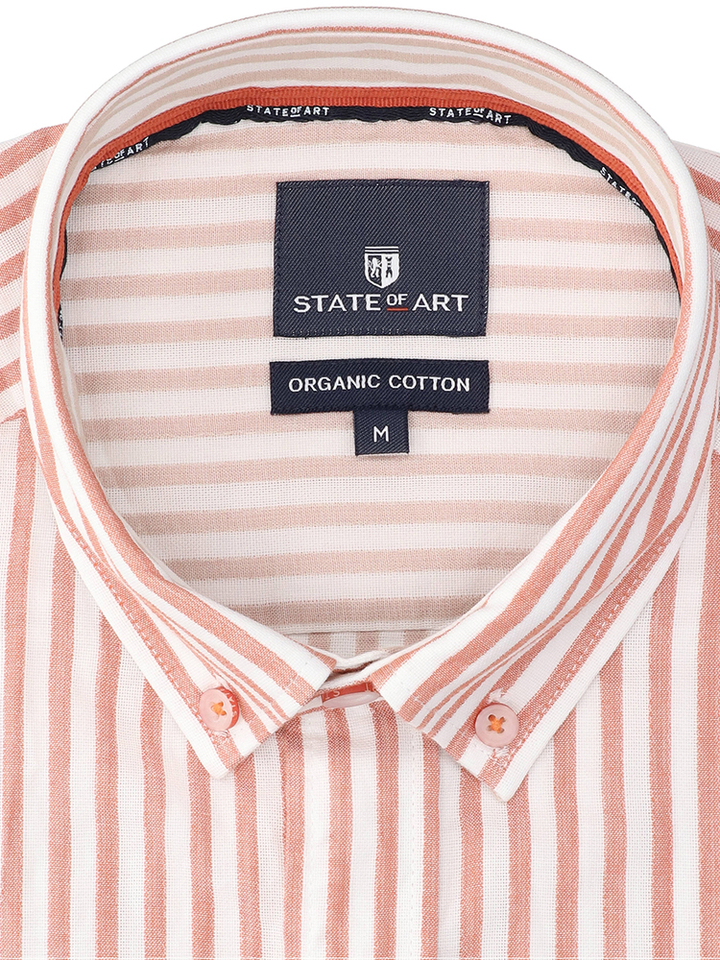 Wit linnen hemd (regular fit) met rode strepen en lange mouwen State Of Art