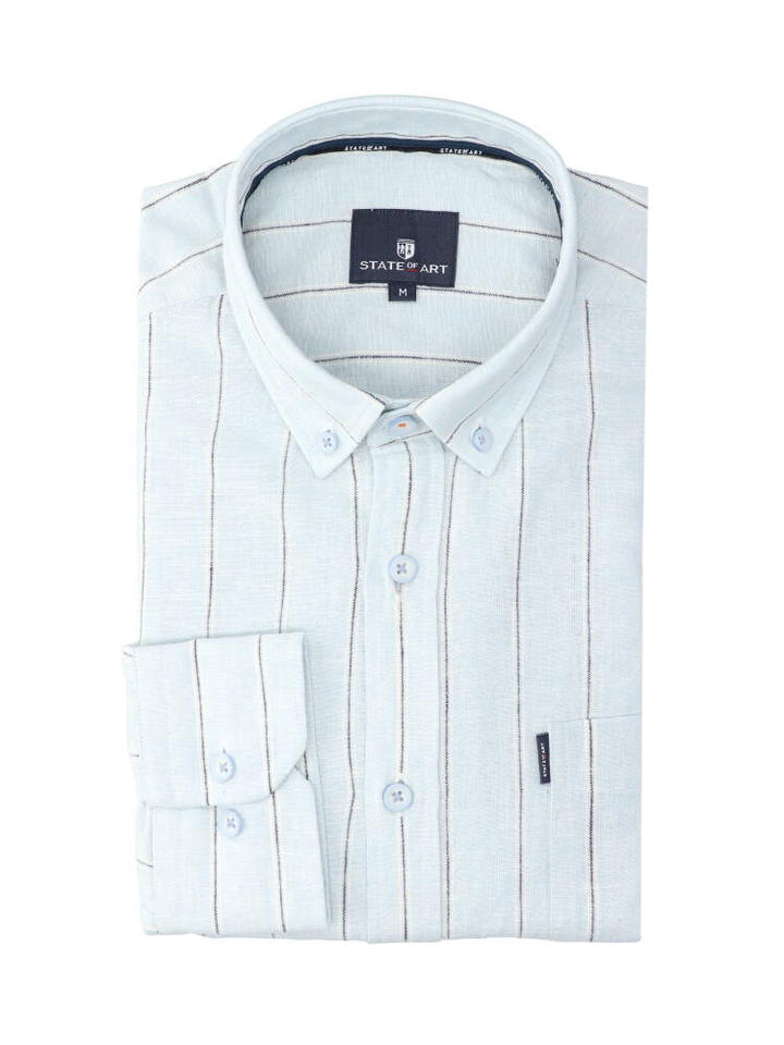 Lichtblauw linnen hemd ( regular fit) met strepen en lange mouwen State Of Art