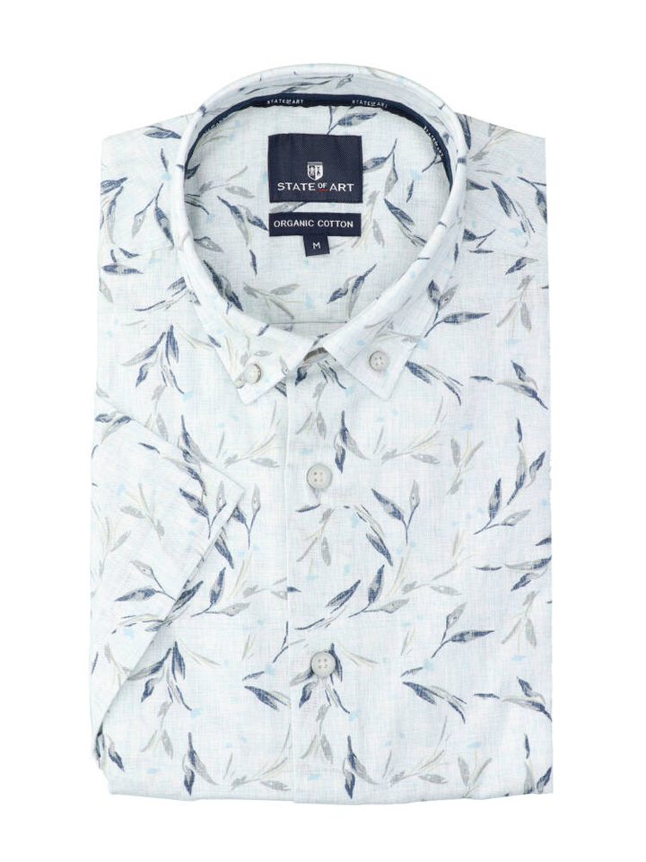 Groen katoenen hemd (regular fit) met bloemen en korte mouwen State Of Art 