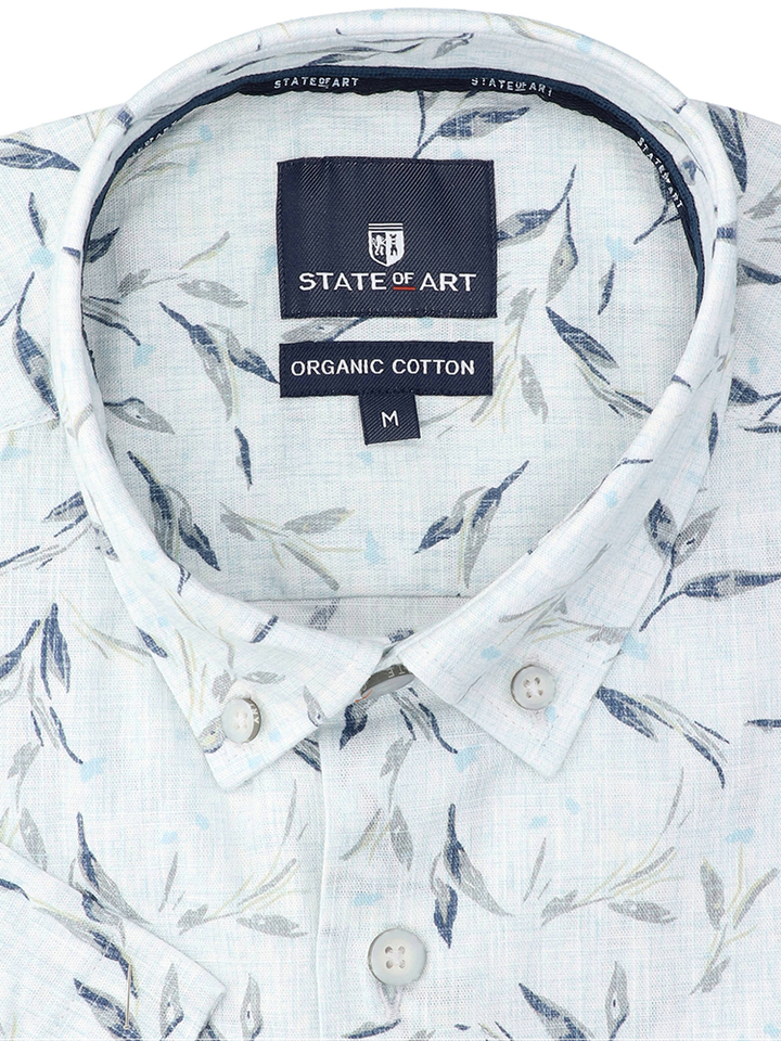 Groen katoenen hemd (regular fit) met bloemen en korte mouwen State Of Art 