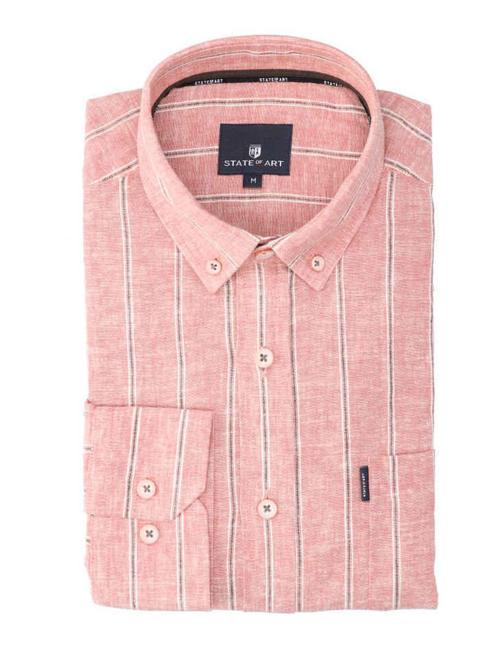 Rood linnen hemd (regular fit) met ruiten en lange mouwen State Of Art 