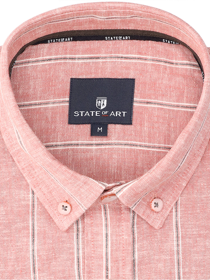 Rood linnen hemd (regular fit) met ruiten en lange mouwen State Of Art 