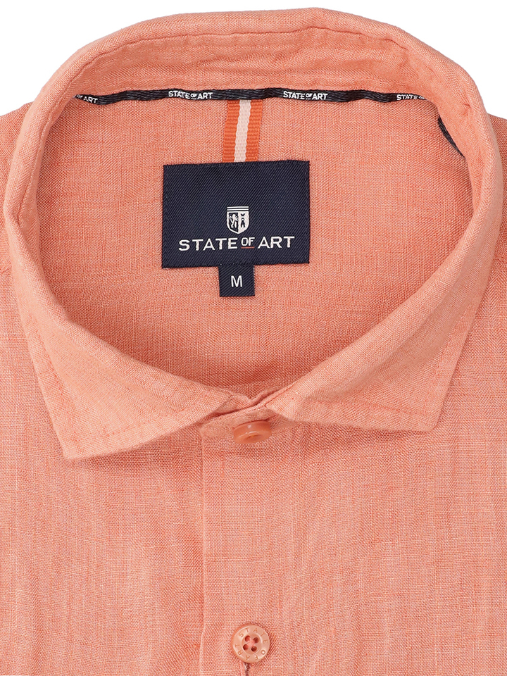 Oranje linnen hemd (regular fit) met korte mouwen State Of Art 