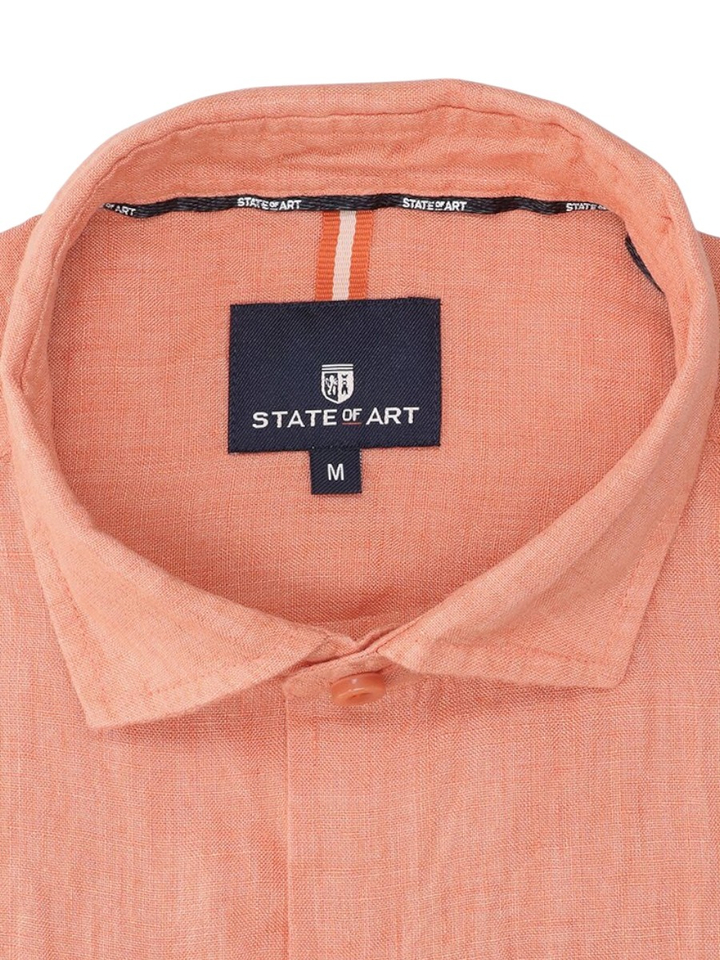 Oranje linnen hemd (regular fit) met korte mouwen State Of Art 