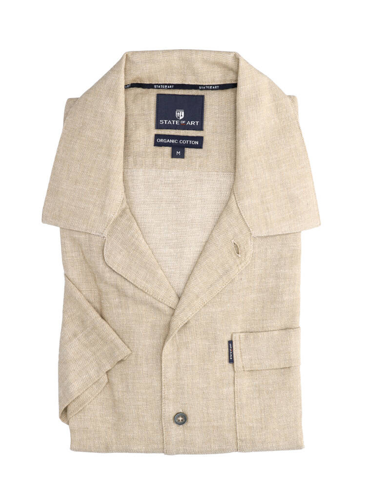 Beige linnen hemd (regular fit) met korte mouwen State Of Art 